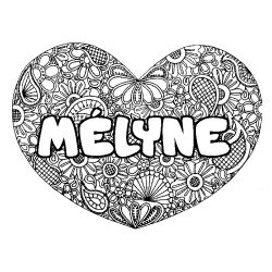 Coloring page first name MÉLYNE - Heart mandala background
