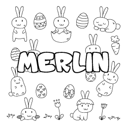 Coloring page first name MERLIN - Easter background