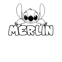 Coloring page first name MERLIN - Stitch background