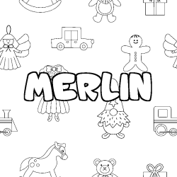 Coloring page first name MERLIN - Toys background