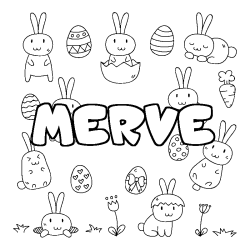 Coloring page first name MERVE - Easter background