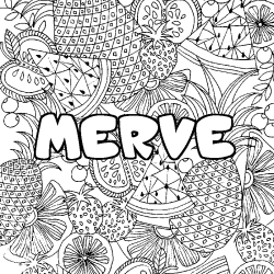 Coloring page first name MERVE - Fruits mandala background