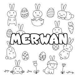 Coloring page first name MERWAN - Easter background