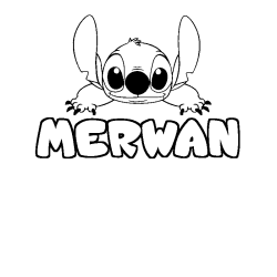 Coloring page first name MERWAN - Stitch background