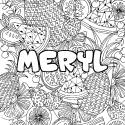 Coloring page first name MERYL - Fruits mandala background
