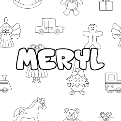 Coloring page first name MERYL - Toys background