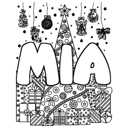Coloring page first name MIA - Christmas tree and presents background