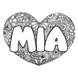 Coloring page first name MIA - Heart mandala background