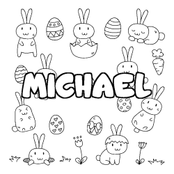 Coloring page first name MICHAEL - Easter background