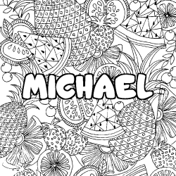Coloring page first name MICHAEL - Fruits mandala background