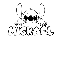 Coloring page first name MICKAËL - Stitch background