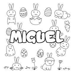 Coloring page first name MIGUEL - Easter background