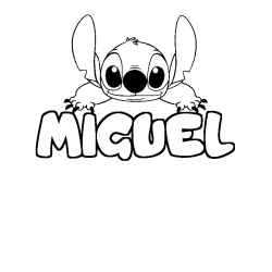 Coloring page first name MIGUEL - Stitch background