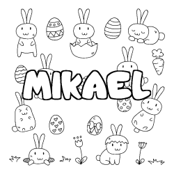 Coloring page first name MIKAEL - Easter background