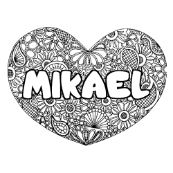 Coloring page first name MIKAEL - Heart mandala background