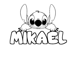 Coloring page first name MIKAEL - Stitch background