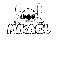 Coloring page first name MIKAËL - Stitch background