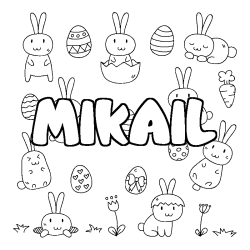 Coloring page first name MIKAIL - Easter background