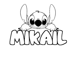 Coloring page first name MIKAIL - Stitch background