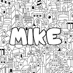 Coloring page first name MIKE - City background