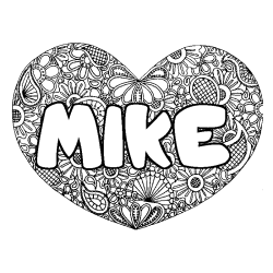 Coloring page first name MIKE - Heart mandala background
