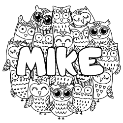 Coloring page first name MIKE - Owls background