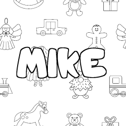 Coloring page first name MIKE - Toys background