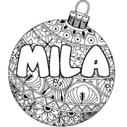 Coloring page first name MILA - Christmas tree bulb background