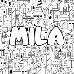 Coloring page first name MILA - City background