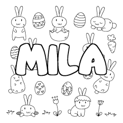 Coloring page first name MILA - Easter background