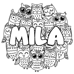 Coloring page first name MILA - Owls background