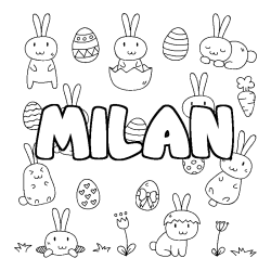 Coloring page first name MILAN - Easter background