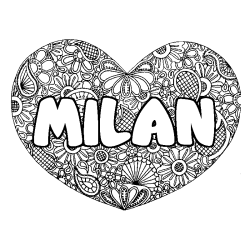 Coloring page first name MILAN - Heart mandala background