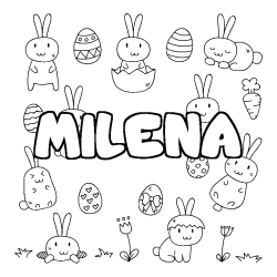 Coloring page first name MILENA - Easter background