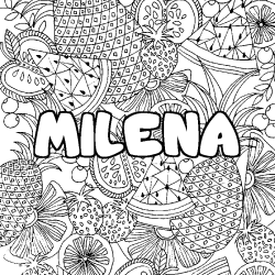 Coloring page first name MILENA - Fruits mandala background