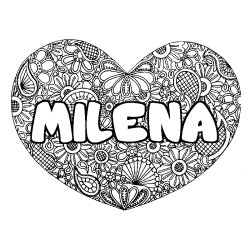 Coloring page first name MILENA - Heart mandala background
