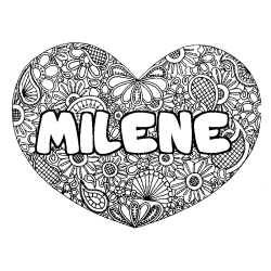 Coloring page first name MILENE - Heart mandala background