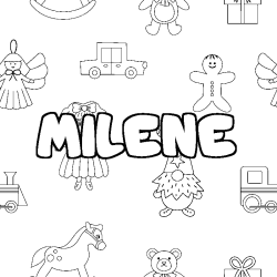 Coloring page first name MILENE - Toys background