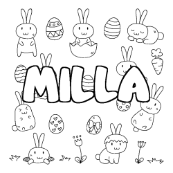 Coloring page first name MILLA - Easter background