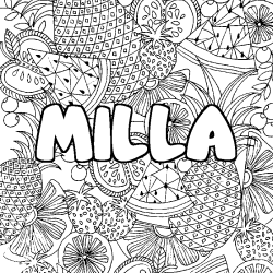 Coloring page first name MILLA - Fruits mandala background