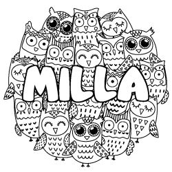 Coloring page first name MILLA - Owls background