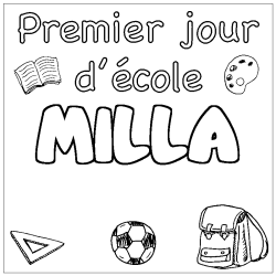 Coloring page first name MILLA - School First day background