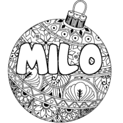 Coloring page first name MILO - Christmas tree bulb background
