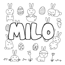 Coloring page first name MILO - Easter background