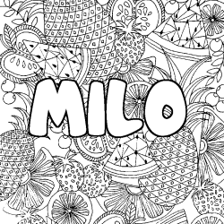 Coloring page first name MILO - Fruits mandala background