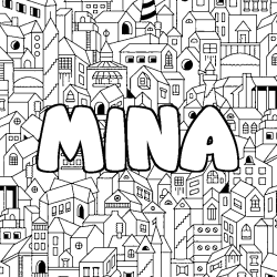 Coloring page first name MINA - City background