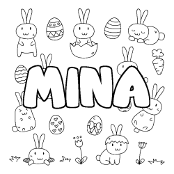 Coloring page first name MINA - Easter background