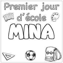 Coloring page first name MINA - School First day background