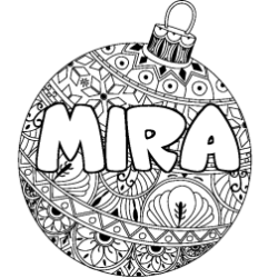 Coloring page first name MIRA - Christmas tree bulb background