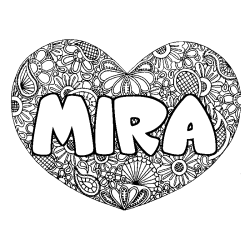 Coloring page first name MIRA - Heart mandala background